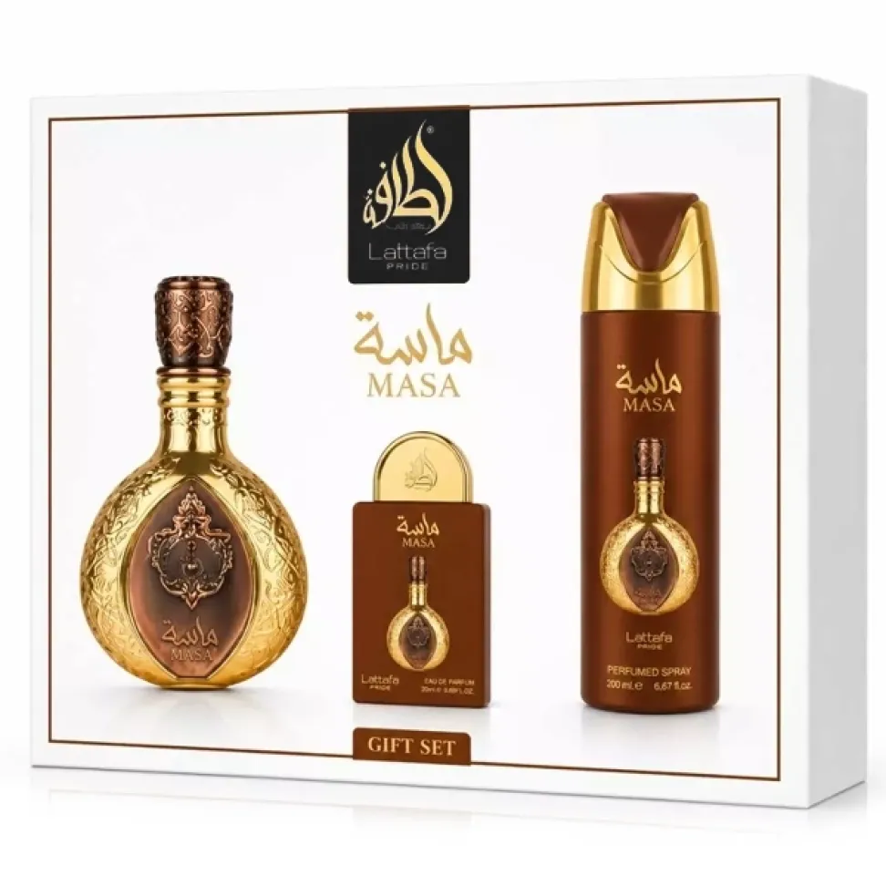 Kit Lattafa Masa 100ml + Perf. 20ml + Desodorante 200ml